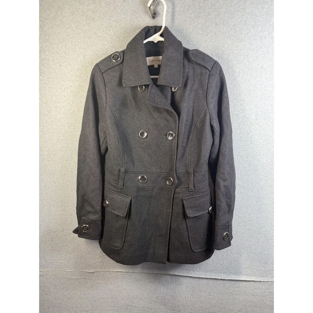 Calvin Klein Coat Womens 2 Gray Wool Blend Pea Coat Double Breasted Pockets